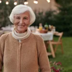 Portrait of a senior woman as she smiles and looks cheerful