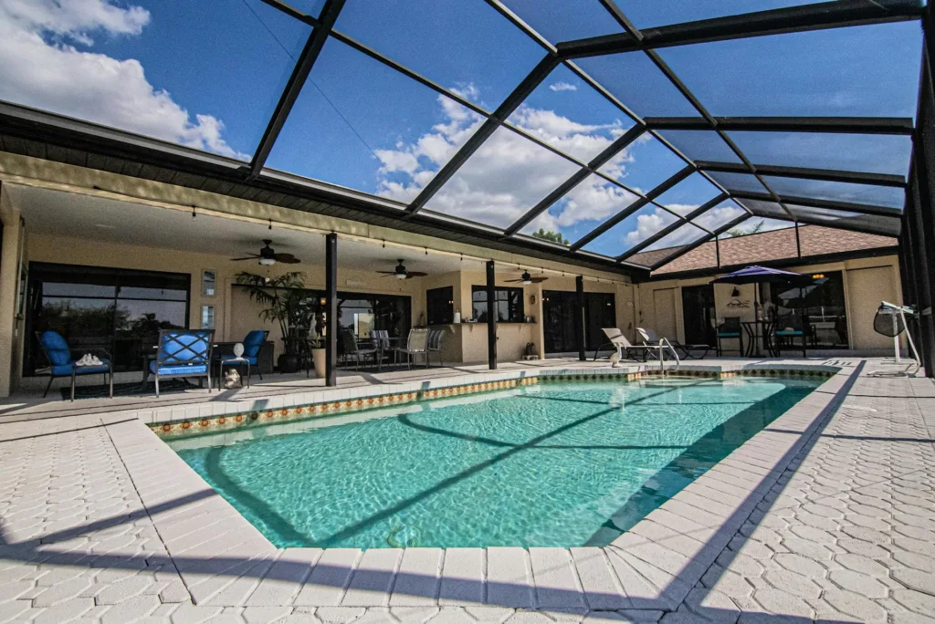 Spacious indoor pool with skylights